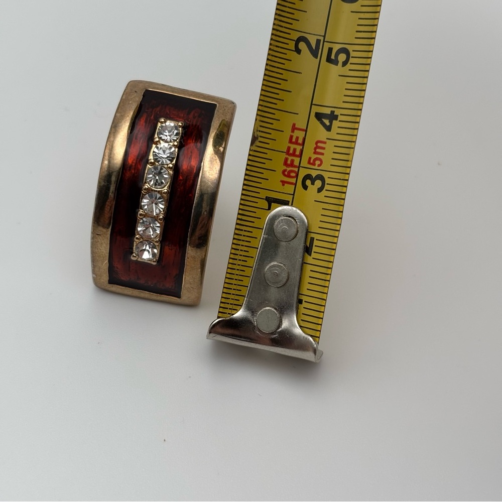Vintage Gold-Tone Enamel Rhinestone Clip-On Earrings - Picture 6 of 6